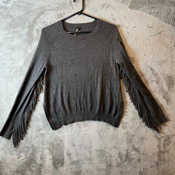 Yoana Baraschi Fringe Crewneck Sweater Wool Cashmere Blend‎ Sz XS Gray Rodeo - Picture 1 of 7